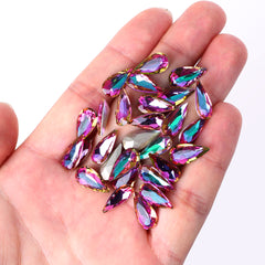 Heliotrope Teardrop Shape High Quality Glass Pointed Back Fancy Rhinestones