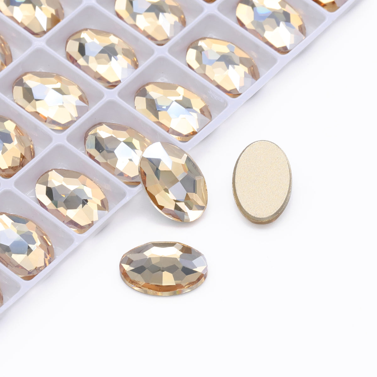 Golden Shadow Oval Shape High Quality Glass Beveled Flat Back Rhinestones WholesaleRhinestone