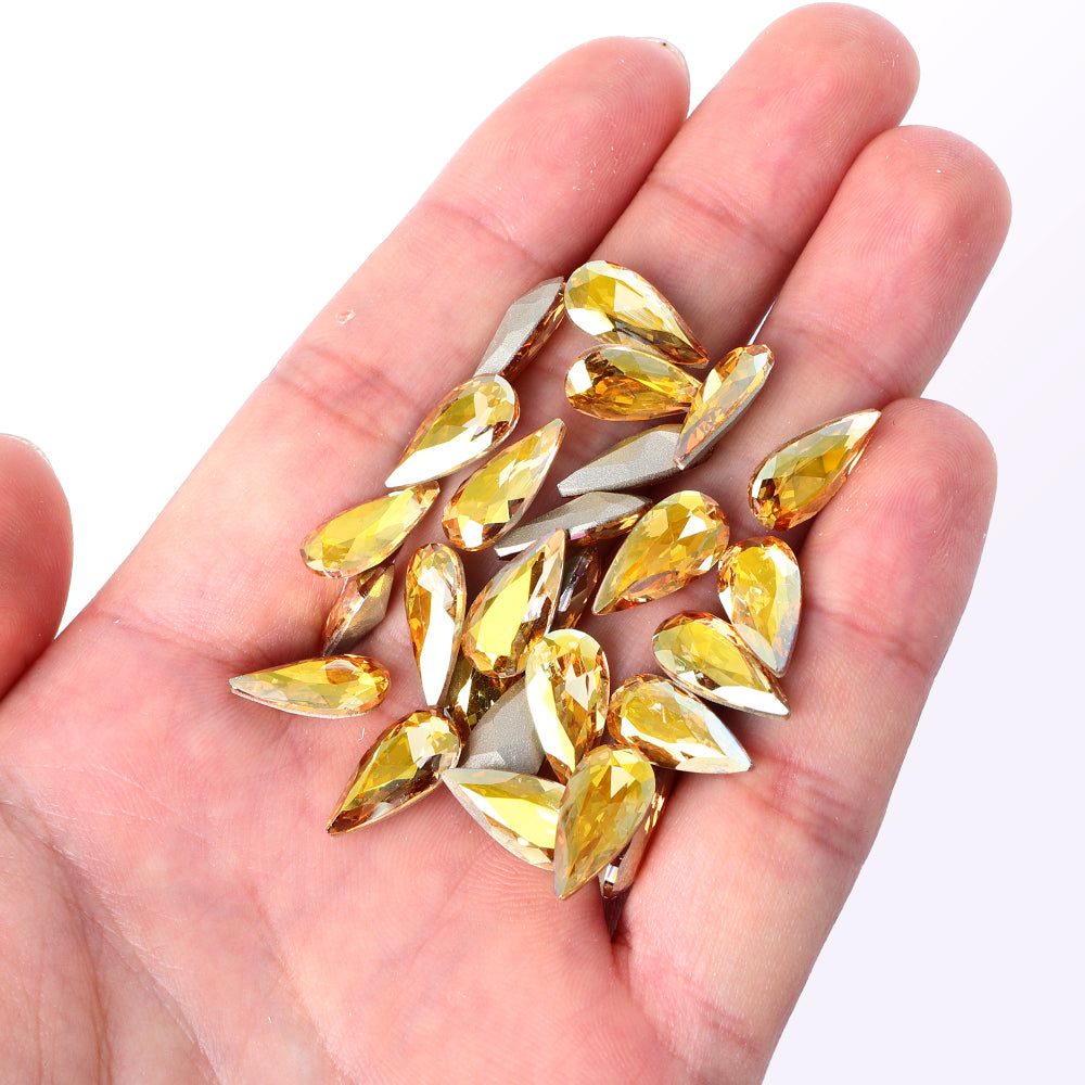 Metallic Sunshine Teardrop Shape High Quality Glass Pointed Back Fancy Rhinestones WholesaleRhinestone