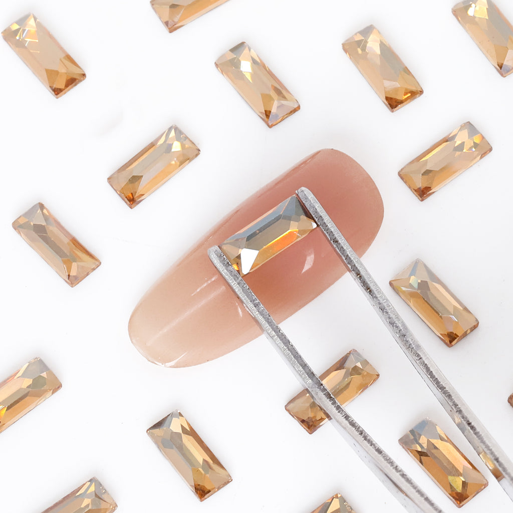Rectangle Shape Golden Shadow Flat Back Fancy Rhinestones