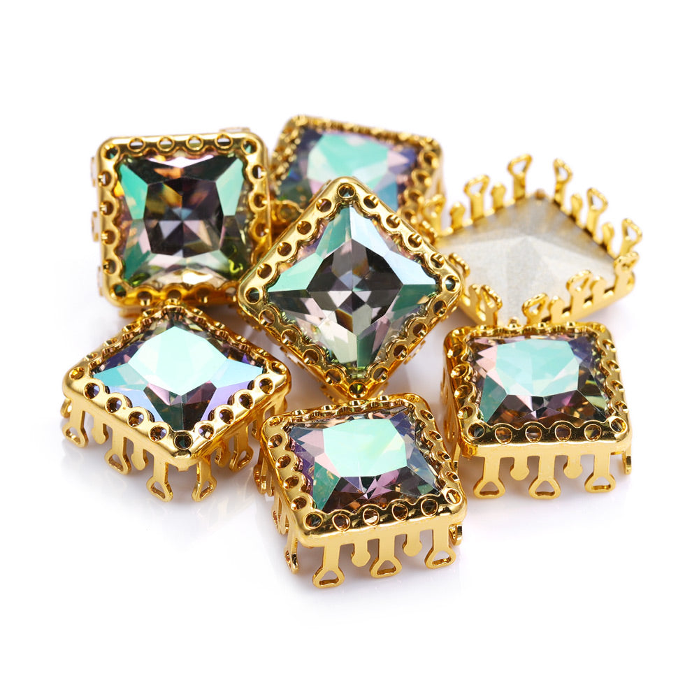 Ghost Light Princess Square Form Høj kvalitet Glas Sew-On Nest Hollow Claw Rhinestones Hovedbillede