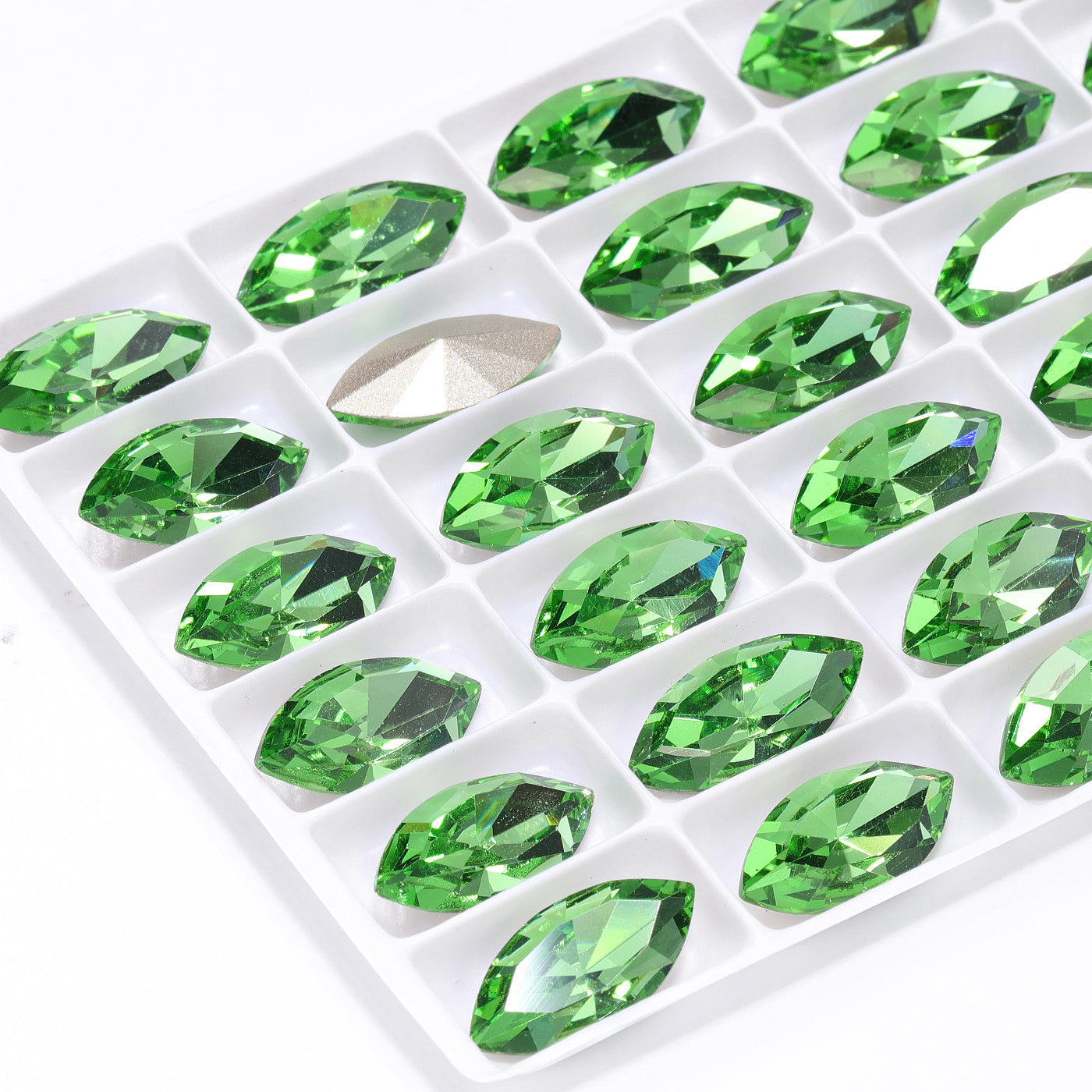 Peridot Navette Shape High Quality Glass Pointed Back Fancy Rhinestones