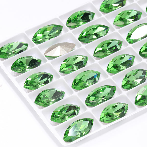Peridot Navette Shape High Quality Glass Pointed Back Fancy Rhinestones WholesaleRhinestone