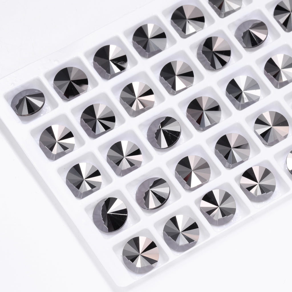 Jet Metallic Silver Rivoli Shape High Quality Glass Pointed Back Fancy Rhinestones WholesaleRhinestone