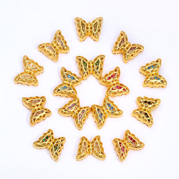 Mixed Colors Butterfly Shape Golden Plated High-Quality Sew-on Alloy Charms Inlaid Cubic Zirconia WholesaleRhinestone