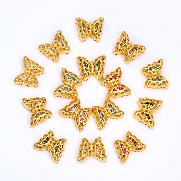 Butterfly Shape Golden Plated High-Quality Sew-on Alloy Charms Inlaid Cubic Zirconia WholesaleRhinestone