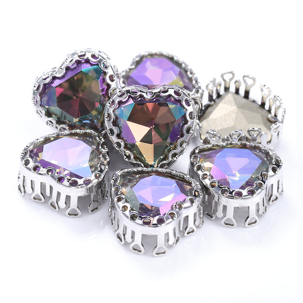 Ghost Light Maxi Heart Shape High-Quality Glass Sew-on Nest Hollow Claw Rhinestones WholesaleRhinestone