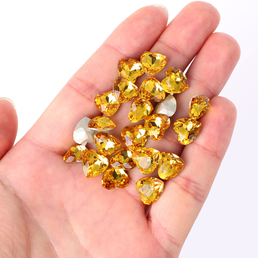 Light Topaz Heart Shape High Quality Glass Pointed Back Fancy Rhinestones WholesaleRhinestone