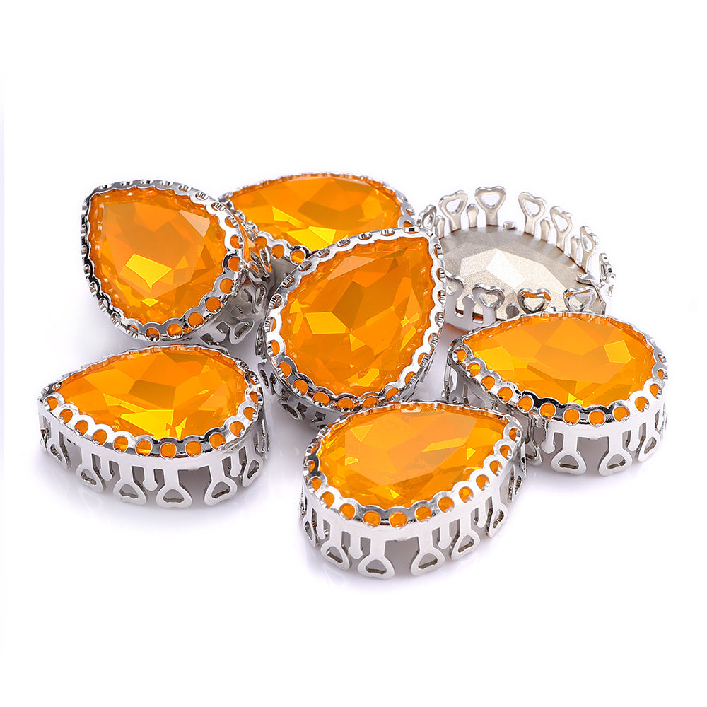 Topaz Opal Drop Shape High-Quality Glass Sew-on Nest Hollow Claw Rhinestones WholesaleRhinestone