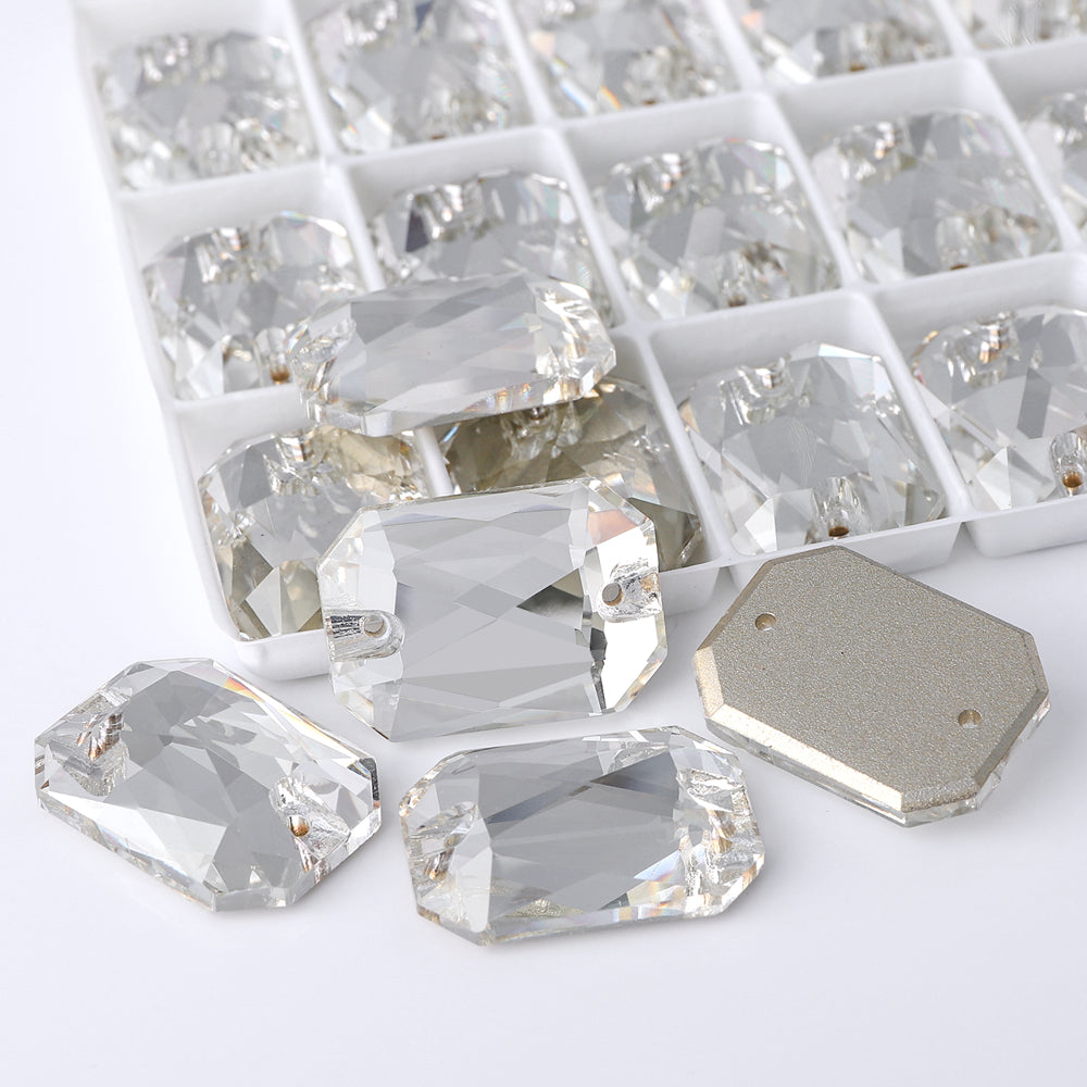 Silver Shade Octagon Shape High Quality Glass Sew-on Rhinestones WholesaleRhinestone