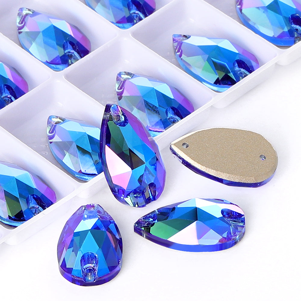 Light Sapphire Shimmer Drop Shape High Quality Glass Sew-on Rhinestones Secondary image