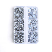 Mixed Sizes 6 Grid Box White Opal Glass HotFix Rhinestones For Clothing DIY