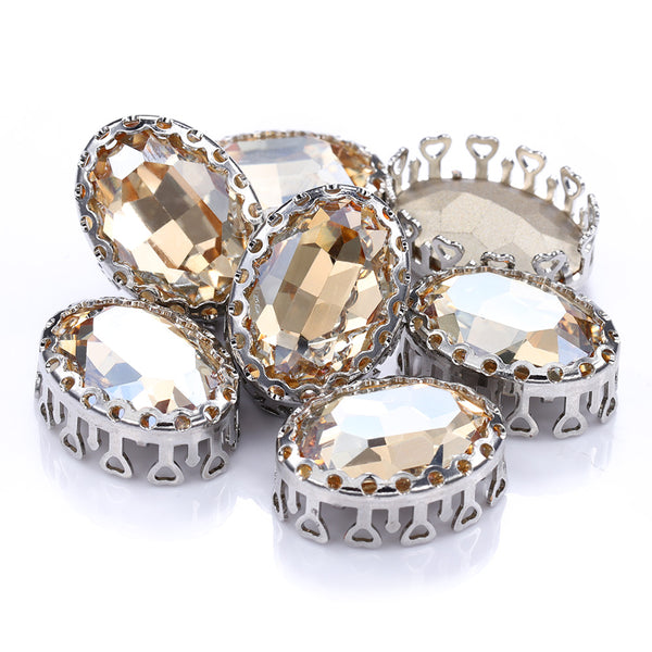 Golden Shadow Oval Shape High-Quality Glass Sew-on Nest Hollow Claw Rhinestones WholesaleRhinestone