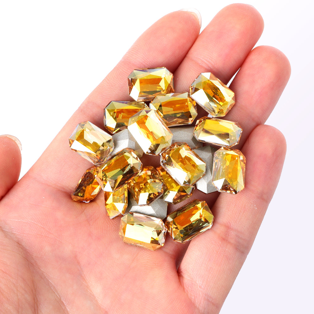Metallic Sunshine Thin Octagon Shape High Quality Glass Pointed Back Fancy Rhinestones WholesaleRhinestone