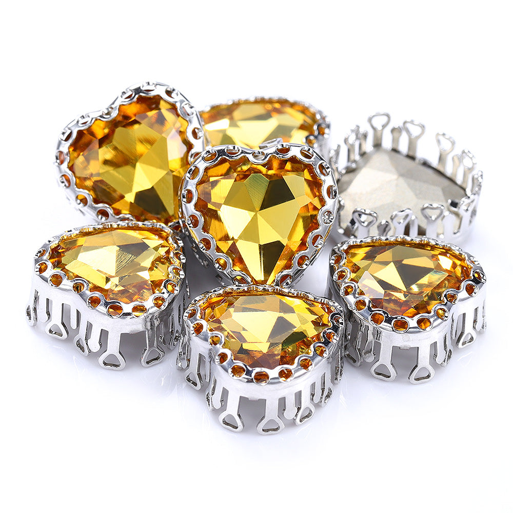 Light Topaz Maxi Heart Shape High-Quality Glass Sew-on Nest Hollow Claw Rhinestones WholesaleRhinestone