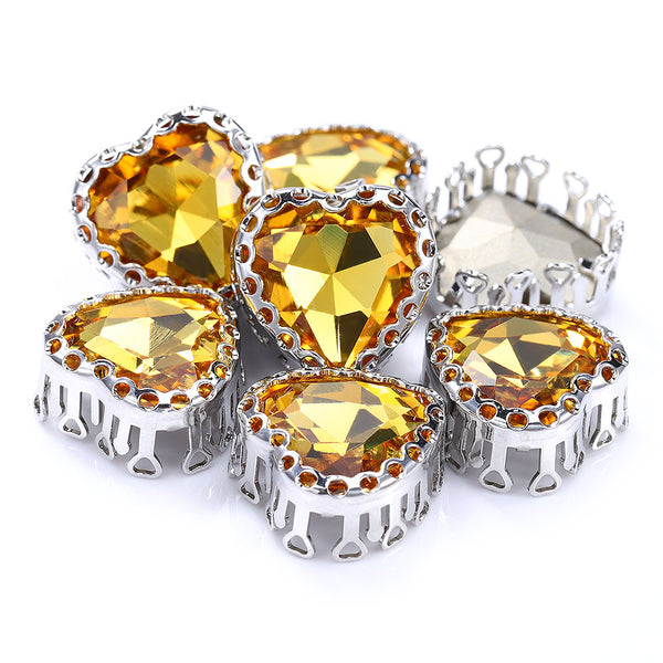 Light Topaz Maxi Heart Shape High-Quality Glass Sew-on Nest Hollow Claw Rhinestones WholesaleRhinestone