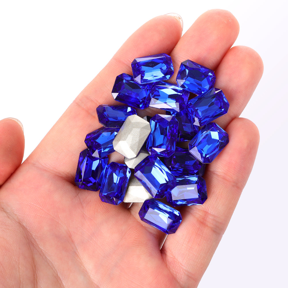 Sapphire Thin Octagon Shape High Quality Glass Pointed Back Fancy Rhinestones