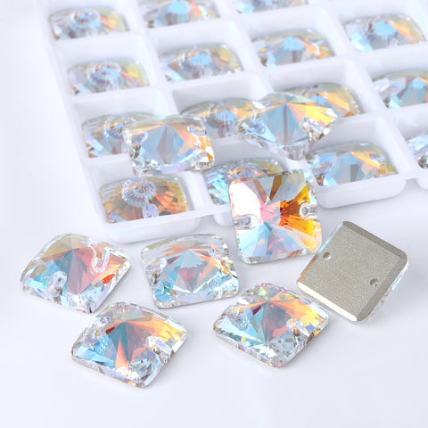 Light Crystal AB Rivoli Square Shape High Quality Glass Sew-on Rhinestones
