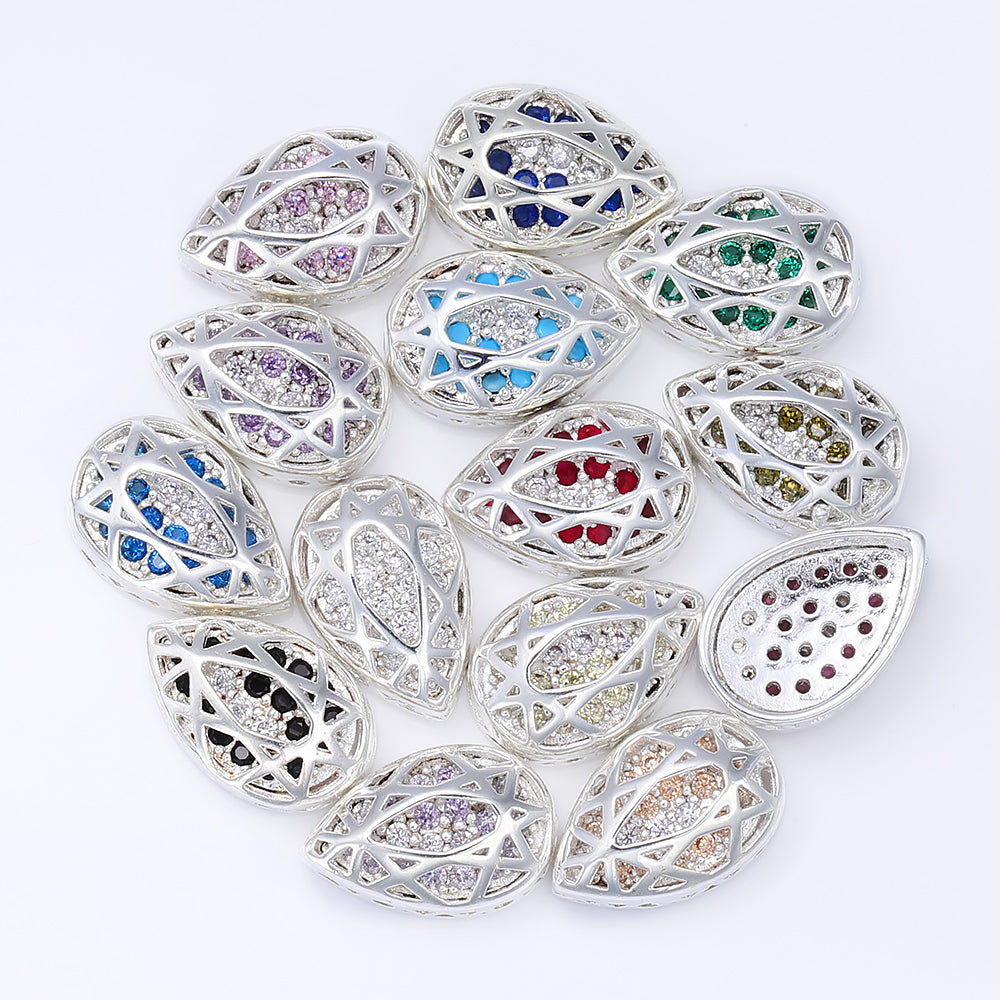 Mixed Colors Drop Shape Silver Plated High-Quality Sew-on Alloy Charms Inlaid Cubic Zirconia WholesaleRhinestone Main image