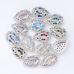Drop Shape Silver Plated High-Quality Sew-on Alloy Charms Inlaid Cubic Zirconia