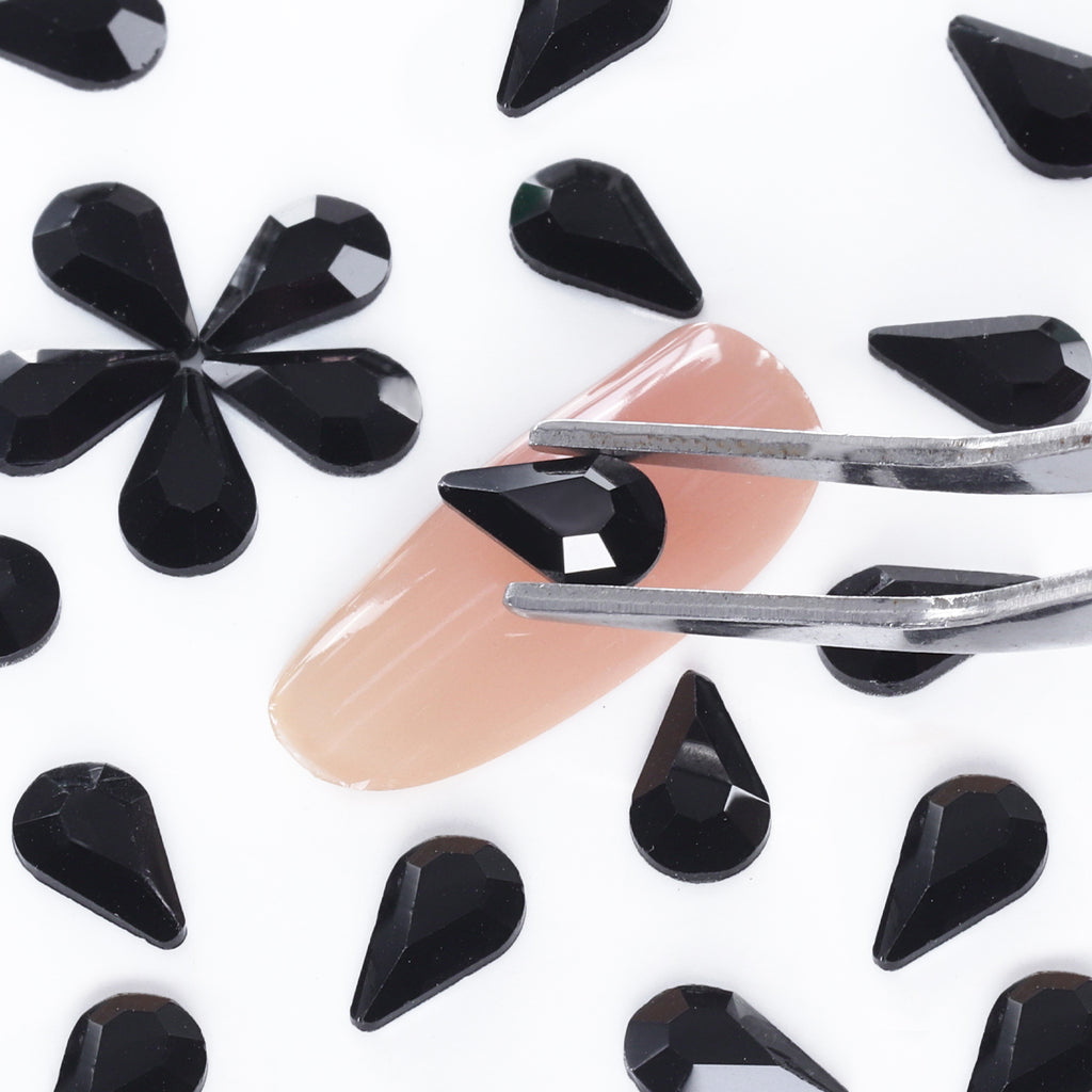 Raindrop Shape Black Flat Back Fancy Rhinestones