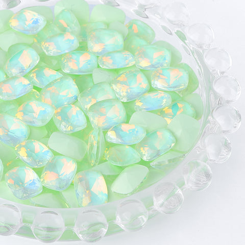 Light Green AM Pillow Shape Glass Pointed Back Fancy Rhinestones