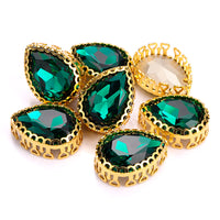 Emerald Drop Shape High-Quality Glass Sew-on Nest Hollow Claw Rhinestones