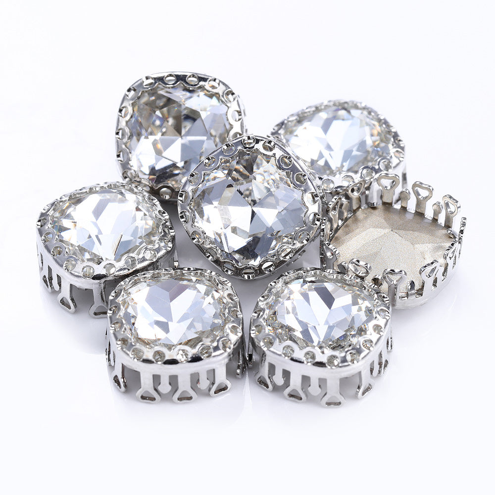 Crystal Cushion Square Shape High-Quality Glass Sew-on Nest Hollow Claw Rhinestones WholesaleRhinestone