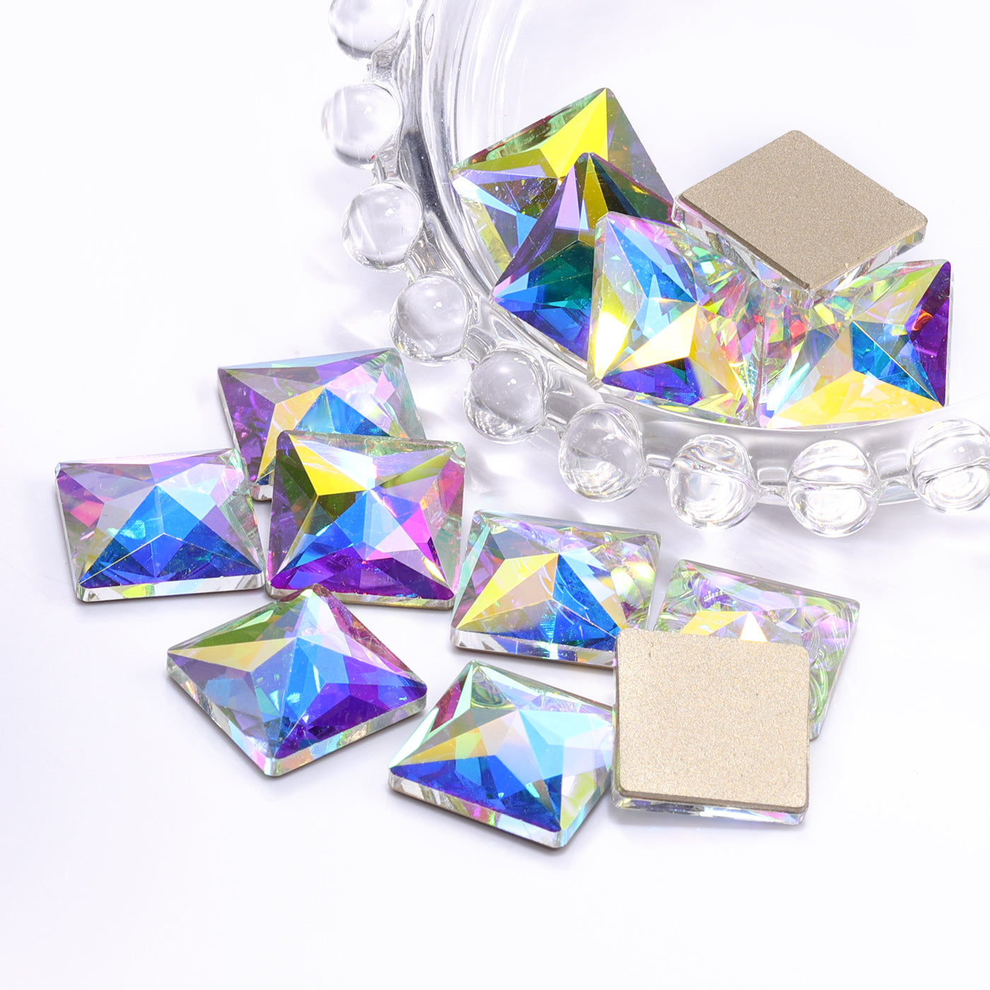 Crystal AB Square Shape High Quality Glass Beveled Flat Back Rhinestones