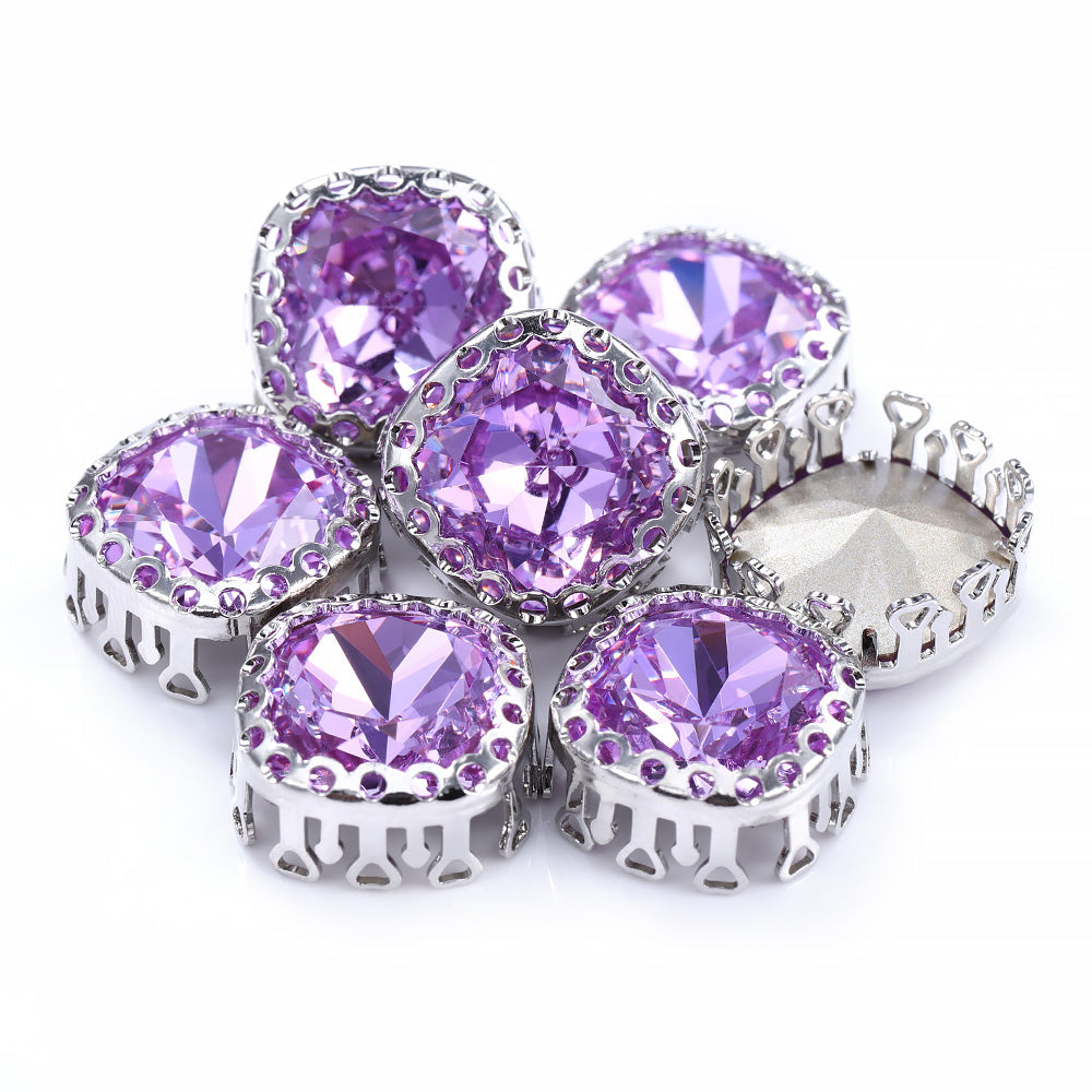 Violet Cushion Square Shape High-Quality Glass Sew-on Nest Hollow Claw Rhinestones WholesaleRhinestone