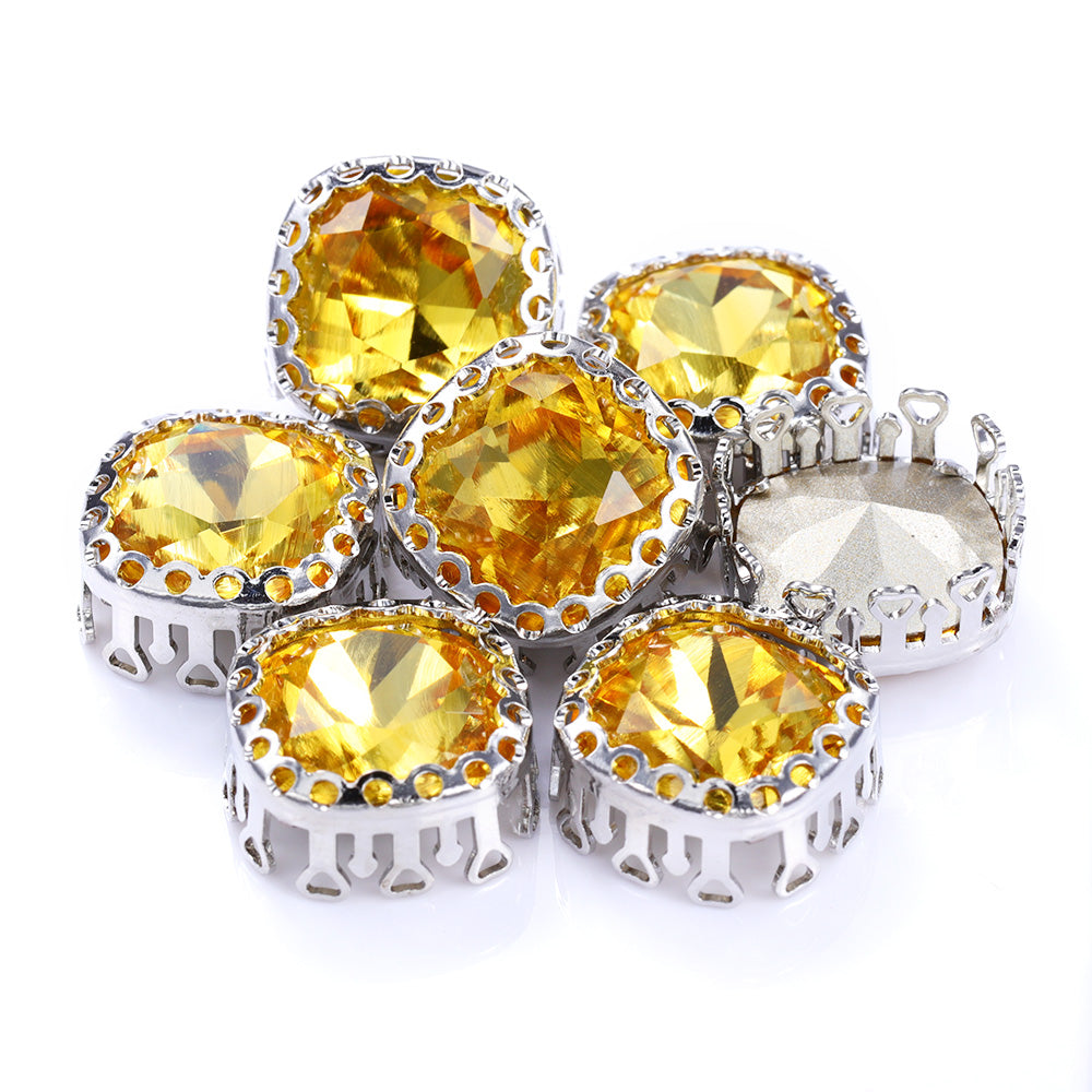 Light Topaz Cushion Square Shape High-Quality Glass Sew-on Nest Hollow Claw Rhinestones WholesaleRhinestone