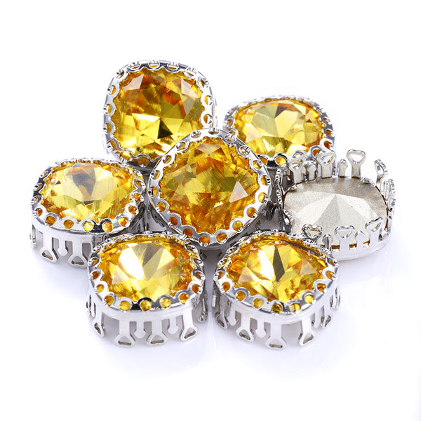 Light Topaz Cushion Square Shape High-Quality Glass Sew-on Nest Hollow Claw Rhinestones WholesaleRhinestone