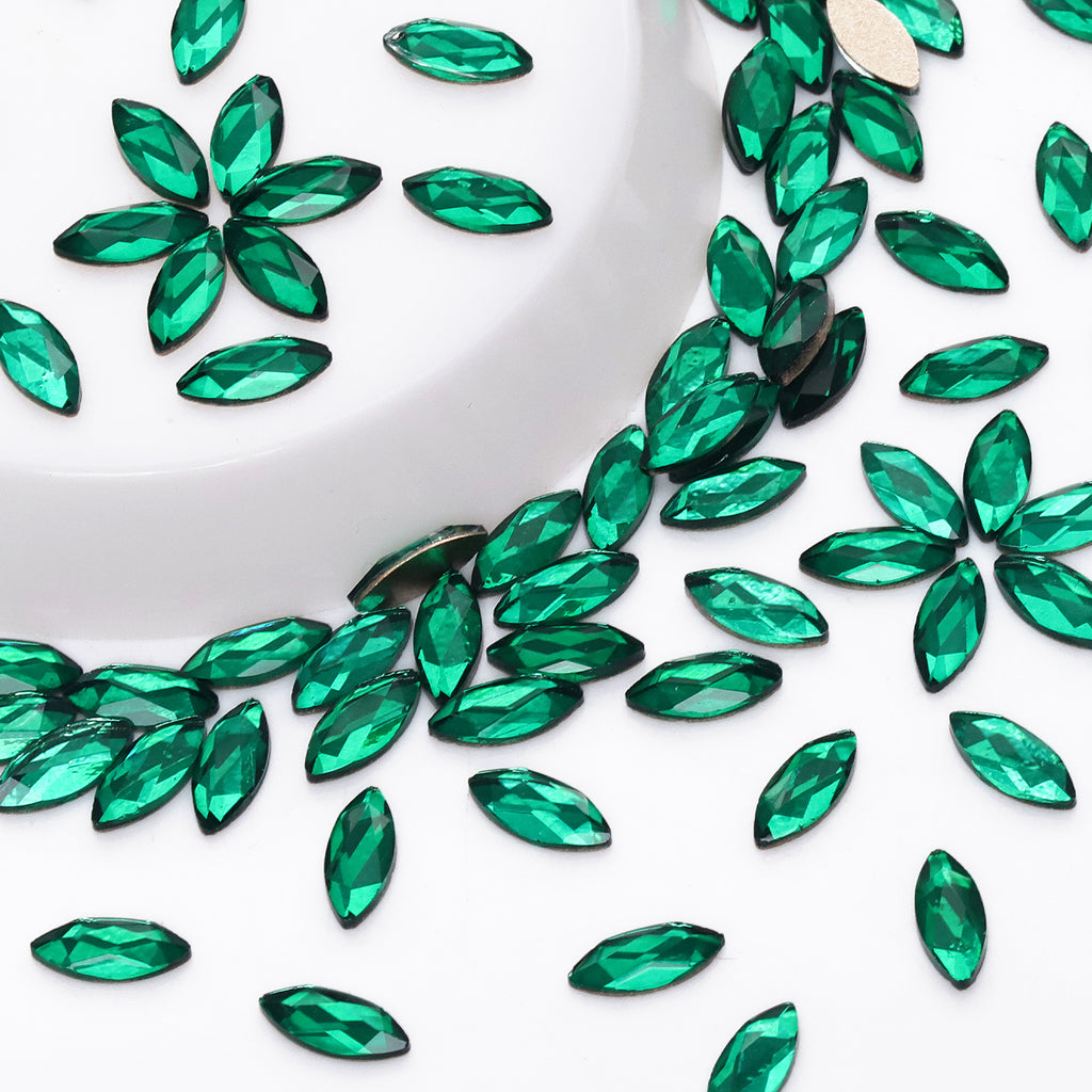 Navette Shape Dark Green Flat Back Fancy Rhinestones WholesaleRhinestone