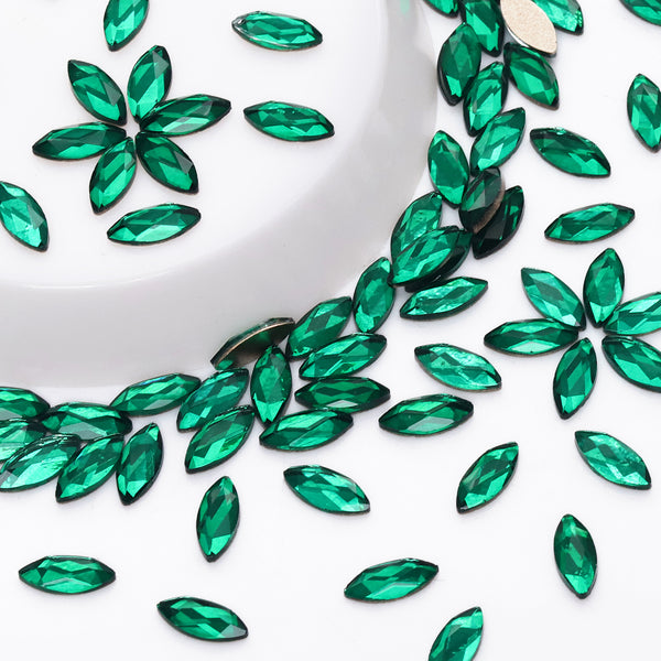 Navette Shape Dark Green Flat Back Fancy Rhinestones WholesaleRhinestone