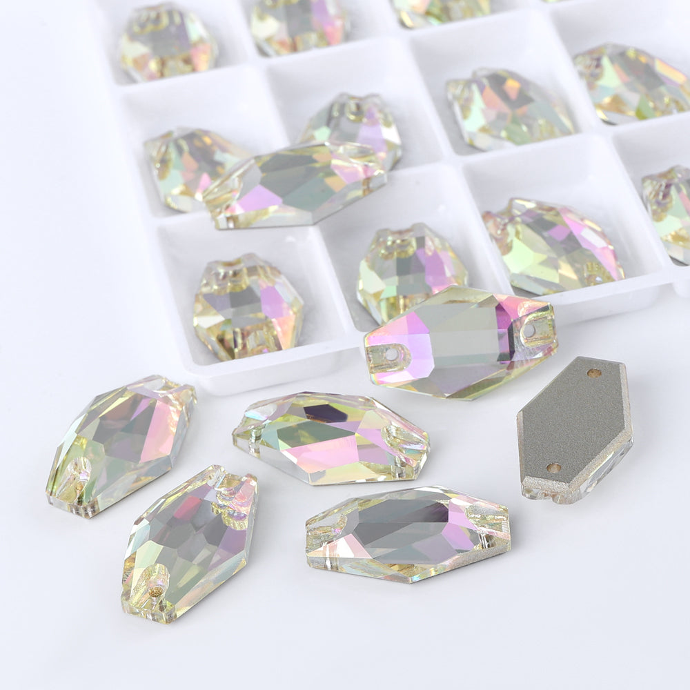 Luminous Green Hexagon Shape High Quality Glass Sew-on Rhinestones WholesaleRhinestone