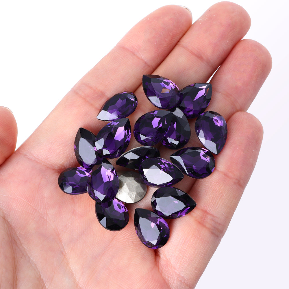 Amethyst Pear Shape High Quality Glass Pointed Back Fancy Rhinestones