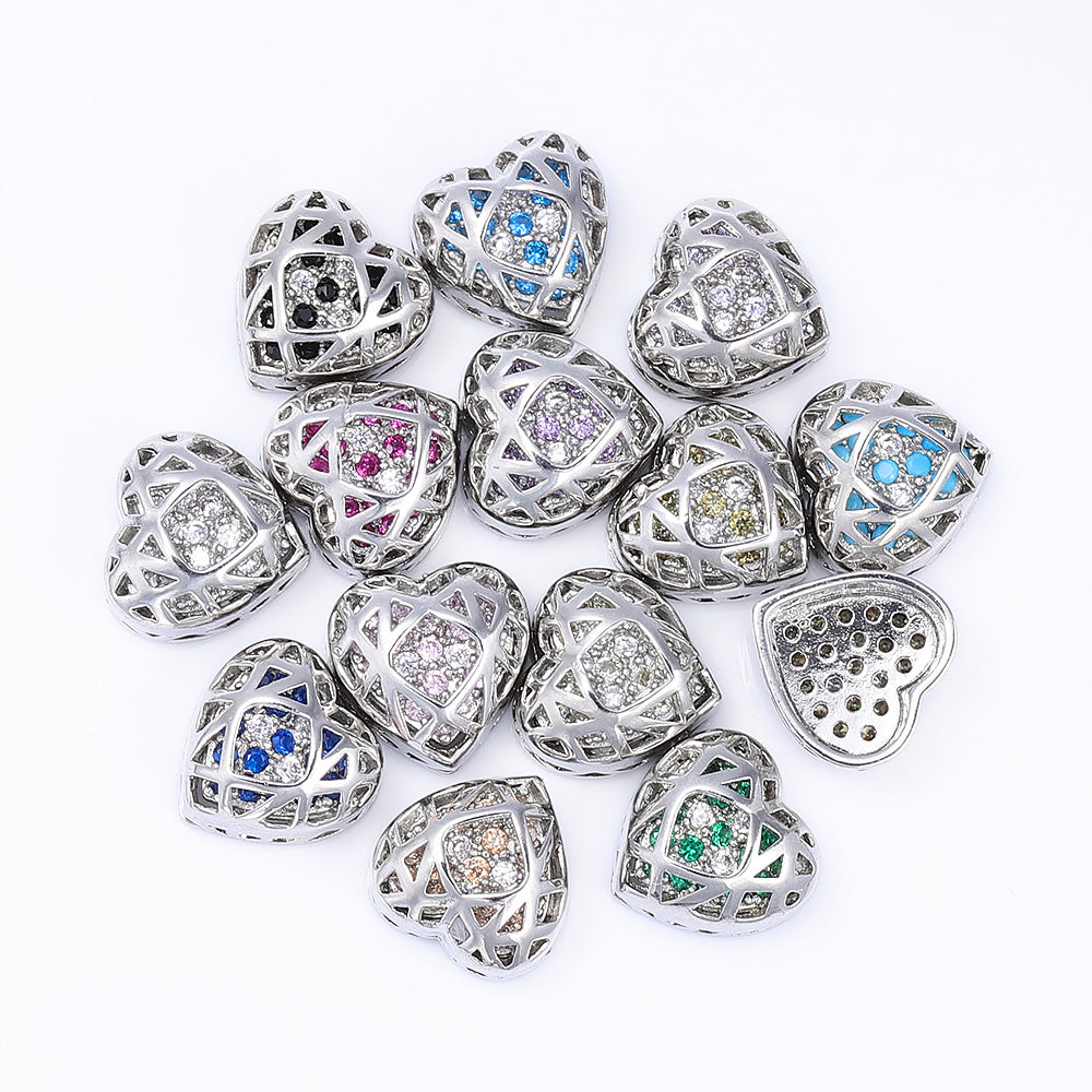 Mixed Colors Heart Shape Imitation Rhodium Plated High-Quality Sew-on Alloy Charms Inlaid Cubic Zirconia Secondary image