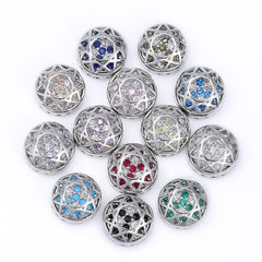 Round Shape Imitation Rhodium Plated High-Quality Sew-on Alloy Charms Inlaid Cubic Zirconia