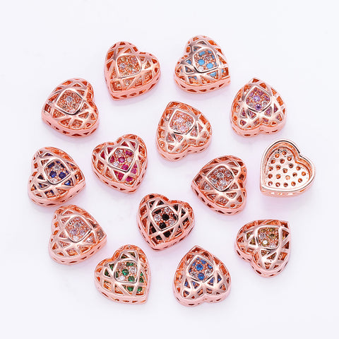 Heart Shape Rose Gold Plated High-Quality Sew-on Alloy Charms Inlaid Cubic Zirconia