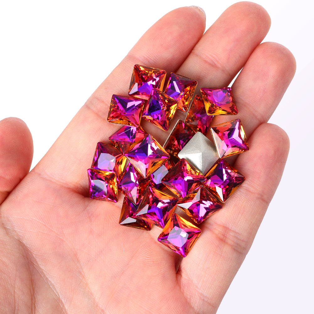 Violet Blue Princess Square Shape High Quality Glass Pointed Back Fancy Rhinestones WholesaleRhinestone