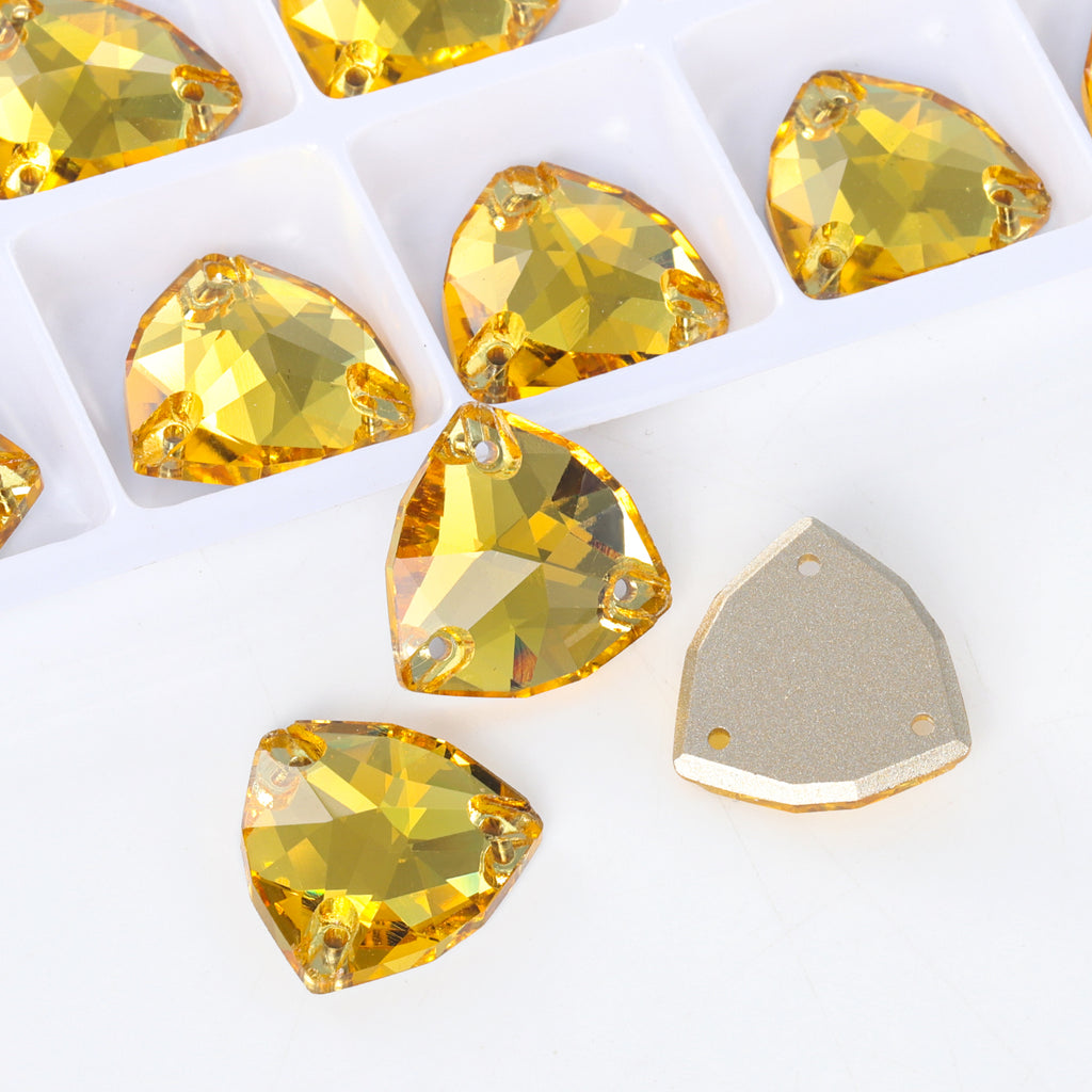 Light Topaz Trilliant Shape High Quality Glass Sew-on Rhinestones WholesaleRhinestone