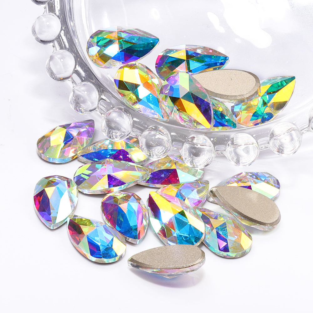 Crystal AB Drop Shape High Quality Glass Beveled Flat Back Rhinestones WholesaleRhinestone