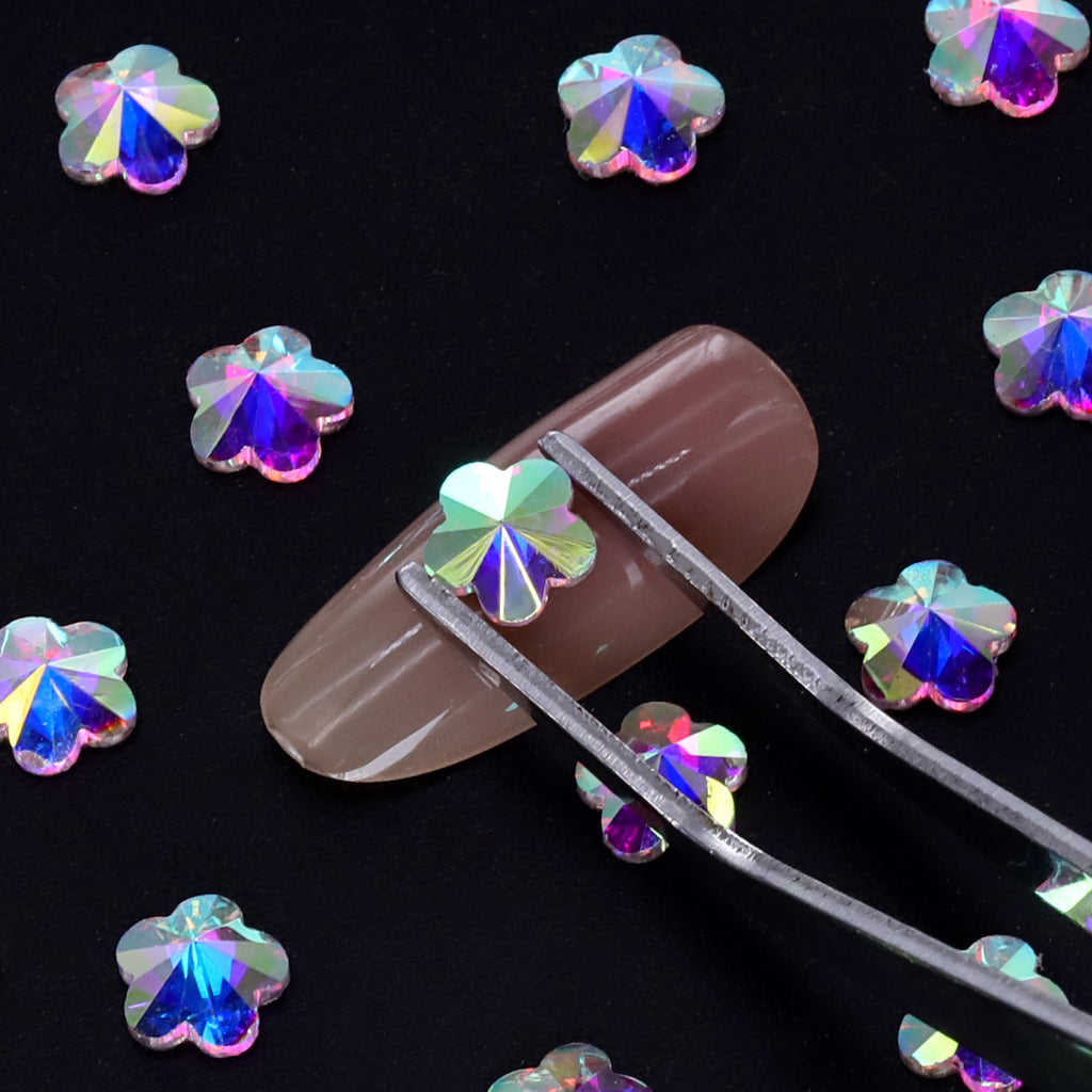 5 feuilles de fleur de prune fleur cristal Ab dos plat et strass de fantaisie