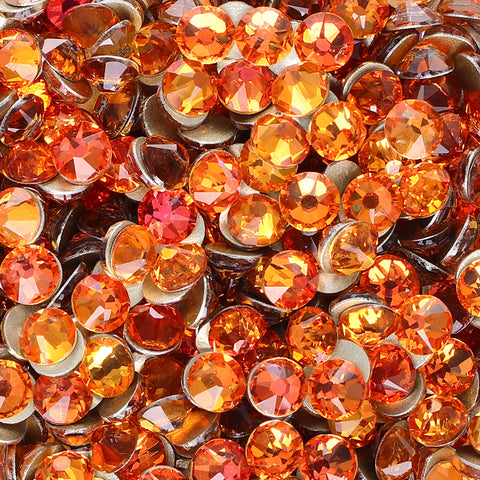 Tangerine Glass Flat Back Glue-On Rhinestones 16 Cut Facets