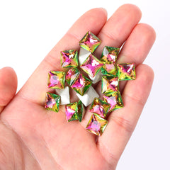 Vitrail Rose Princess Square Shape High Quality Glass Pointed Back Fancy Rhinestones