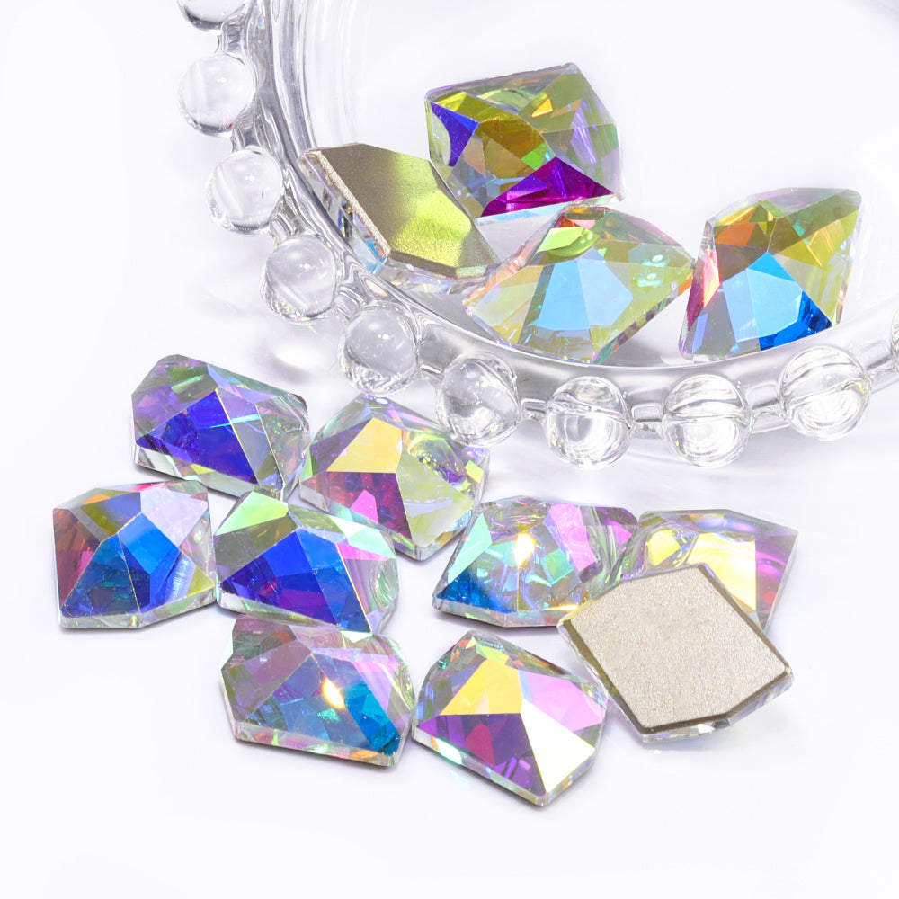 Crystal AB Cosmic Shape High Quality Glass Beveled Flat Back Rhinestones