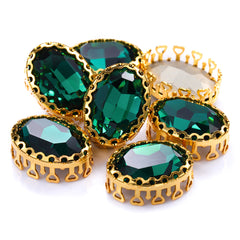 Emerald Oval Shape High-Quality Glass Sew-on Nest Hollow Claw Rhinestones