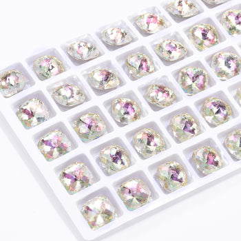 Luminous Green Dome Cushion Square Shape High Quality Glass Pointed Back Fancy Rhinestones WholesaleRhinestone
