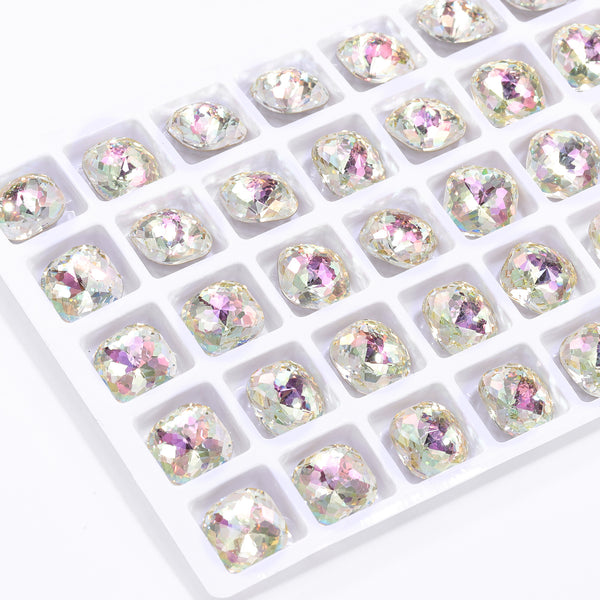Luminous Green Dome Cushion Square Shape High Quality Glass Pointed Back Fancy Rhinestones WholesaleRhinestone