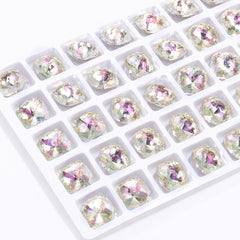 Luminous Green Dome Cushion Square Shape High Quality Glass Pointed Back Fancy Rhinestones
